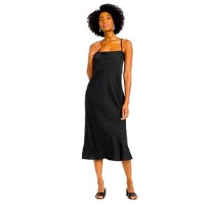 a new day • Black Satin Apron Slip Dress